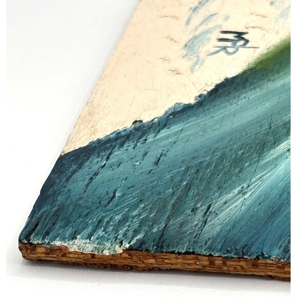 Winter Scene Painting Hand Painted Original Acrylic Rough Wood Raw Edge Signed - Picture 8 of 11